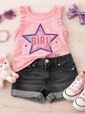 Kids Levi's Girlfriend Shorts in a faded black or charcoal wash.